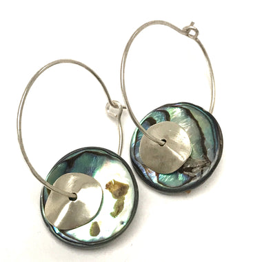 Paua silver hoops